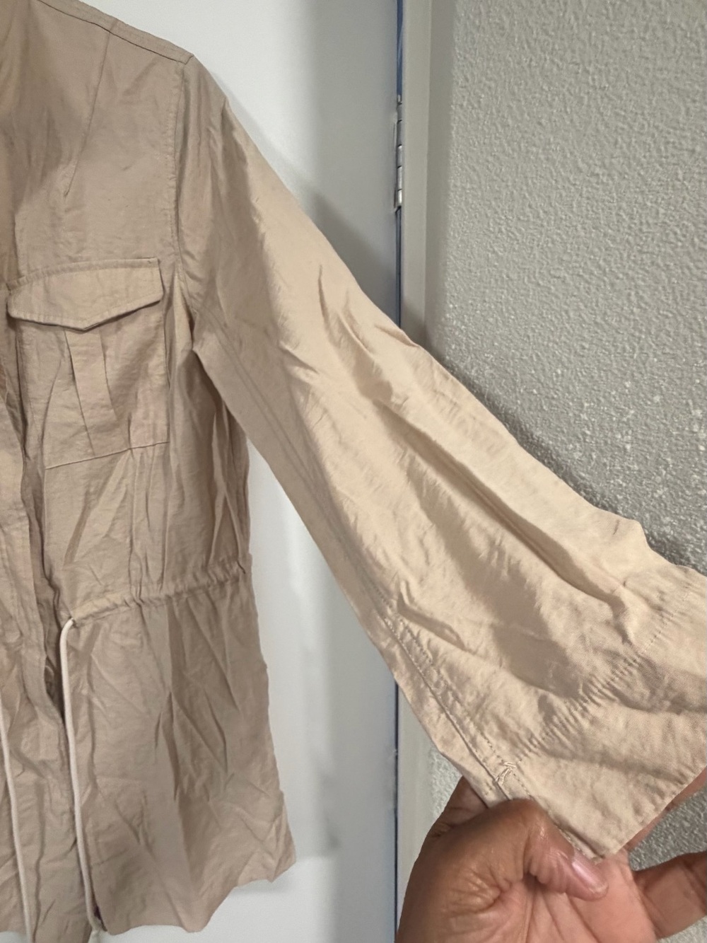 Lulu's Neutral Beige Drawstring Utility Romper - Picture 4 of 7